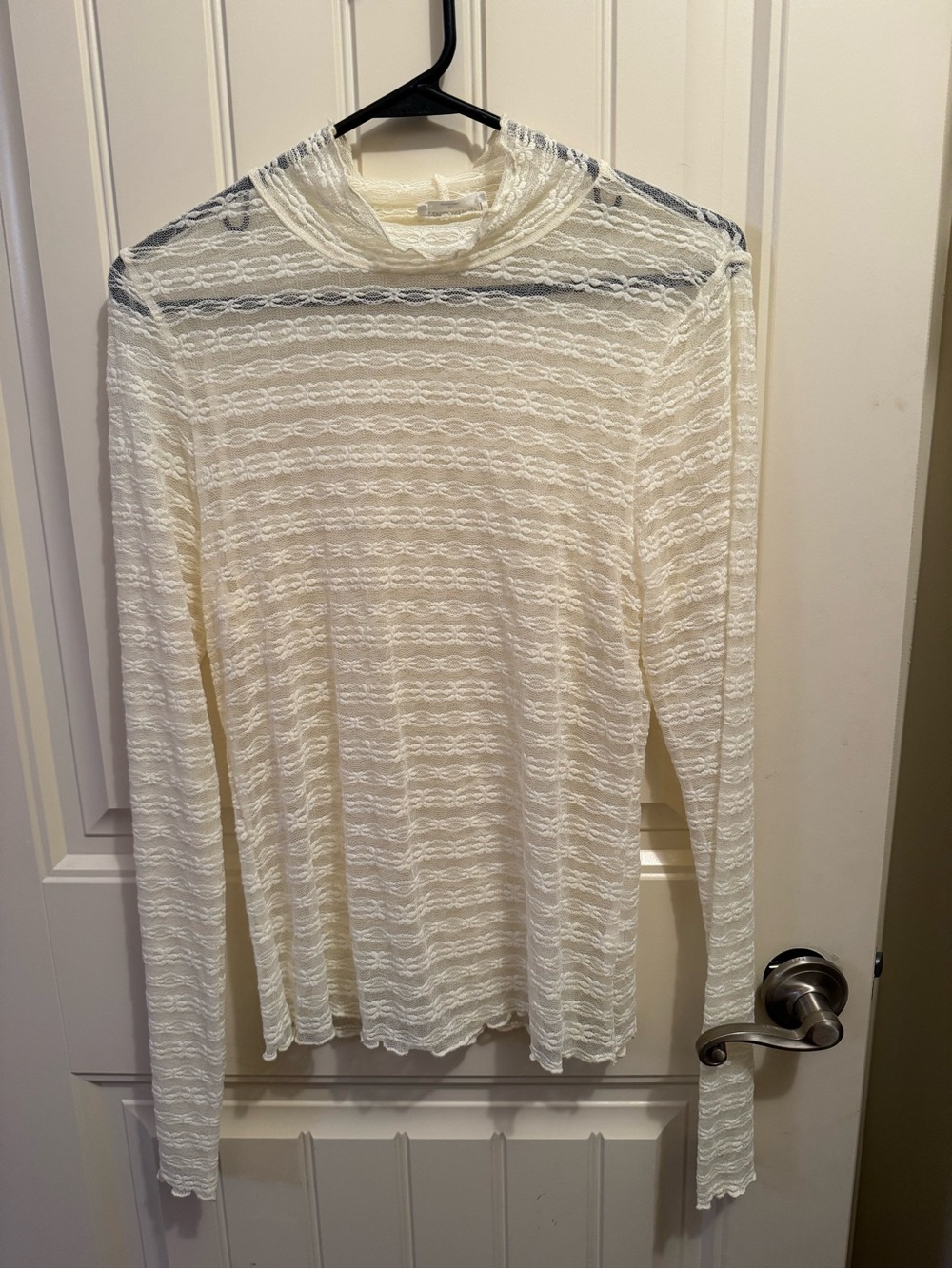 mittoshop Cream Lace Long-Sleeve Mock Neck Top